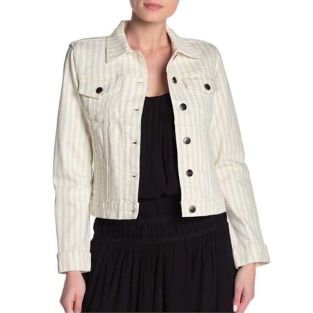 FRAME DENIM | Le Vintage Courtyard Stripe Denim Jscket Tan White Women’s Size XS